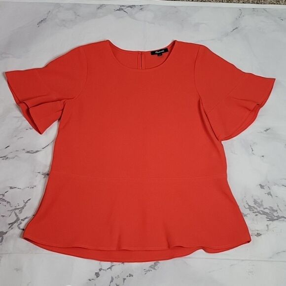 Madewell Bright Poppy Flare-Hem Blouse - Picture 1 of 4